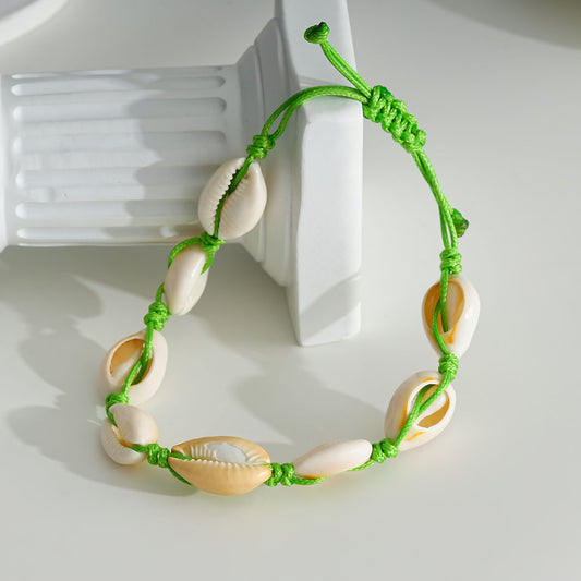 Chaîne de cheville fil vert avec coquillages