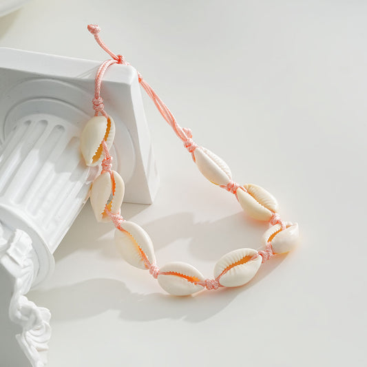 Chaîne de cheville fil rose avec coquillages