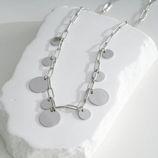 Collier argenté maille avec multi disque