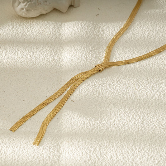 Collier Doré Chaîne Serpent Plate en Y mode cravate