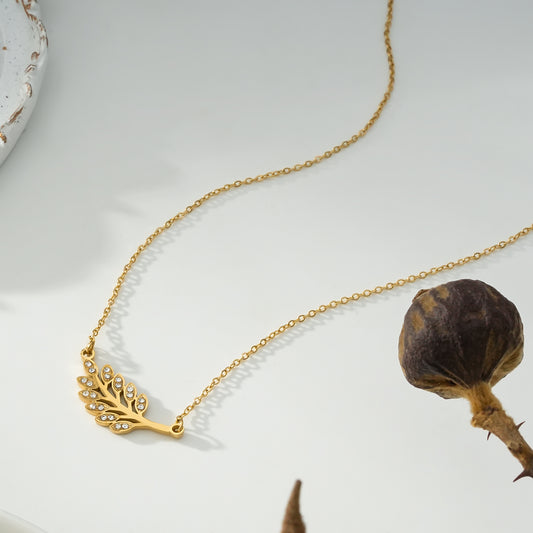 Collier Doré Pendentif Arbre Incrusté de Strass