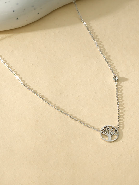 Collier Argenté Avec Pendentif Arbre de Vie Et Strass