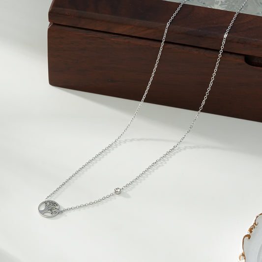 Collier Argenté Avec Pendentif Arbre de Vie Et Strass
