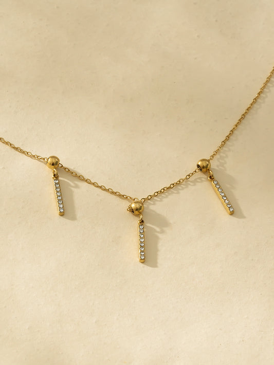 Collier Doré Triple Pendentifs Dorées Boules Amovibles Et Barres de Strass