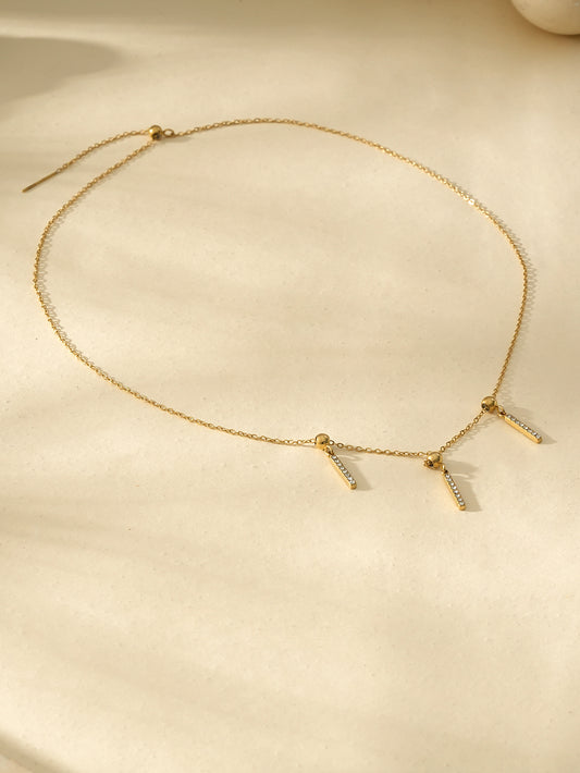 Collier Doré Triple Pendentifs Dorées Boules Amovibles Et Barres de Strass