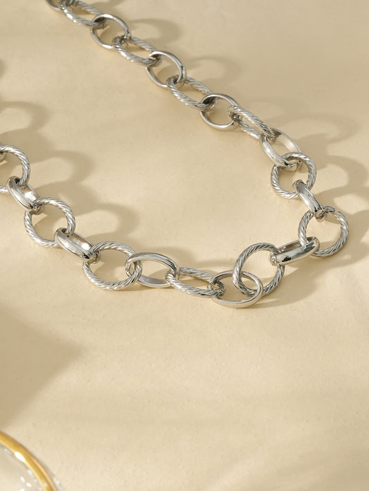 Collier Argenté Chaîne de Large Maillons Lisses Et Tressés