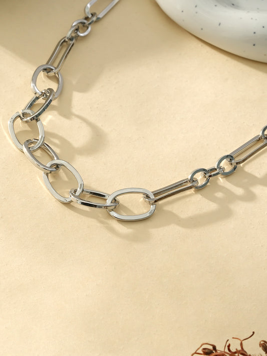 Collier Argenté Chaîne de Large Maillons Ovales Et Oblongues