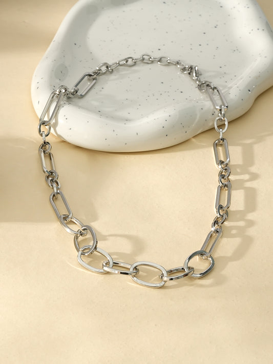 Collier Argenté Chaîne de Large Maillons Ovales Et Oblongues