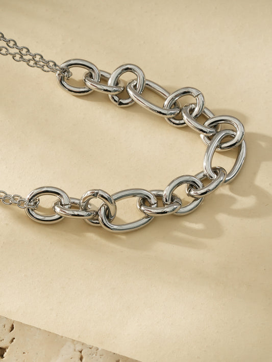 Collier Argenté Double Chaînes Avec des Maillons Larges