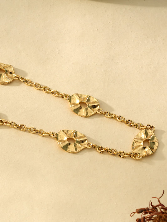 Collier Doré Avec Cinq Disques Ondulés Brillants