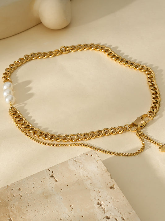 Collier Doré Grosse Chaîne Avec Triple Perles Et Pendentif Cœur