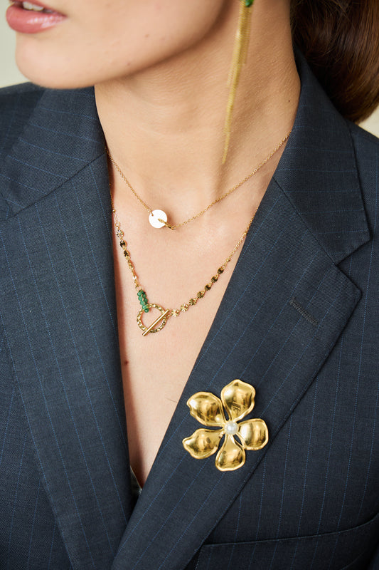 Collier Chaîne Dorée Plaques Rondes Croisées