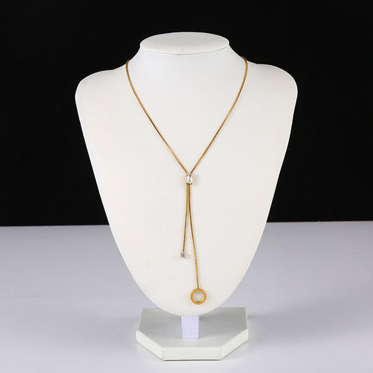 Collier doré en Y avec strass carré et cercle