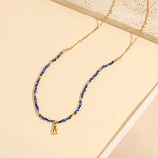 Collier Doré Chaîne de Pierres Naturelles Lapis Lazuli Avec Pendentif Goutte