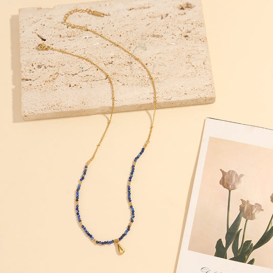 Collier Doré Chaîne de Pierres Naturelles Lapis Lazuli Avec Pendentif Goutte