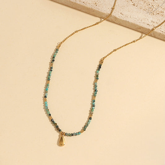 Collier Doré Chaîne de Pierres Naturelles Turquoise Africaine Avec Pendentif Goutte
