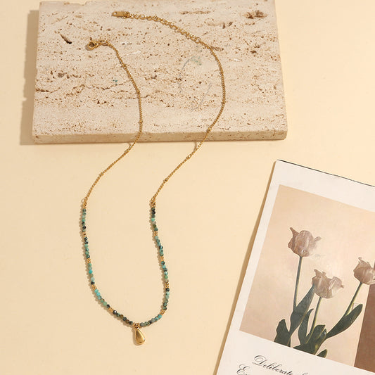 Collier Doré Chaîne de Pierres Naturelles Turquoise Africaine Avec Pendentif Goutte