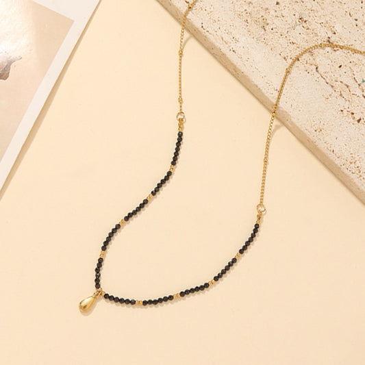 Collier Doré Chaîne de Pierres Naturelles Onyx Avec Pendentif Goutte