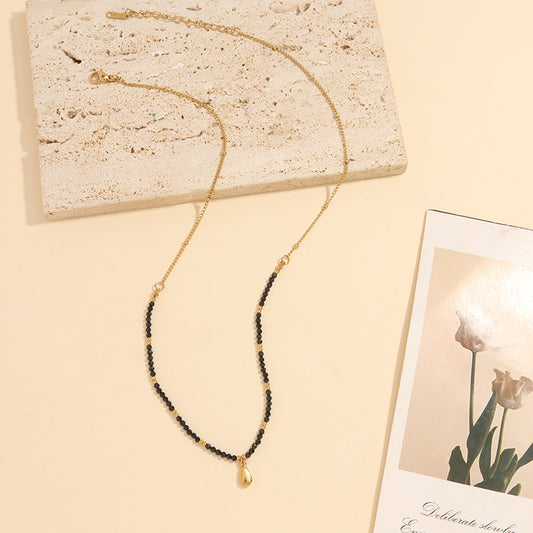 Collier Doré Chaîne de Pierres Naturelles Onyx Avec Pendentif Goutte