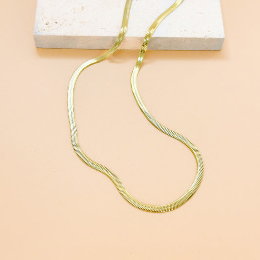 Collier Doré Chaîne Plate Serpent Fine 3mm d'épaisseur