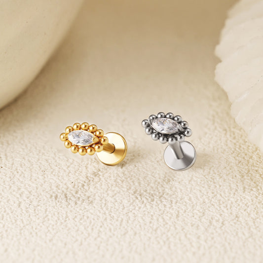 Piercing Goutte Fleur Argenté en Acier Inoxydable