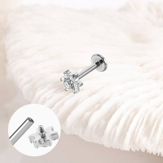 Piercing Argenté Fleur Ronde Strass en Titane