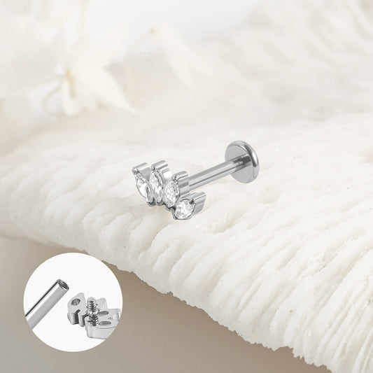 Piercing Argenté 4 Pétales Strass en Acier Inoxydable