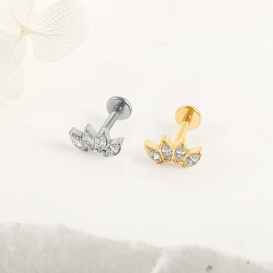 Piercing Argenté 4 Pétales Strass en Acier Inoxydable