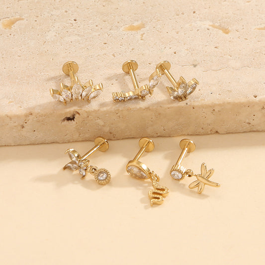 Lot de 6 Piercings Dorés à Strass