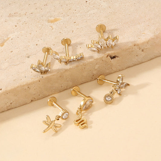 Lot de 6 Piercings Dorés à Strass