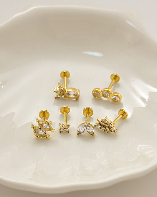 Boucles d'Oreilles Dorées 6 Puces Mixtes Fruits En Strass