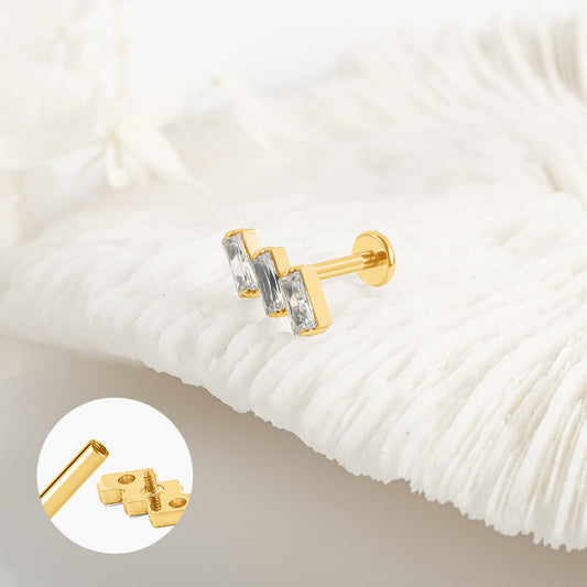 Piercing Doré Triple Strass Rectangle en Acier Inoxydable