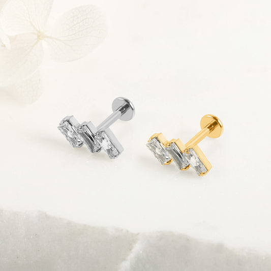 Piercing Doré Triple Strass Rectangle en Acier Inoxydable