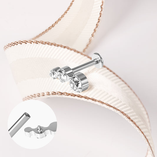 Piercing Argenté Triple Strass Ronds en Acier Inoxydable