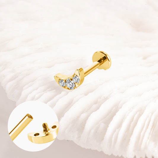 Piercing Doré Lune Strass en Acier Inoxydable