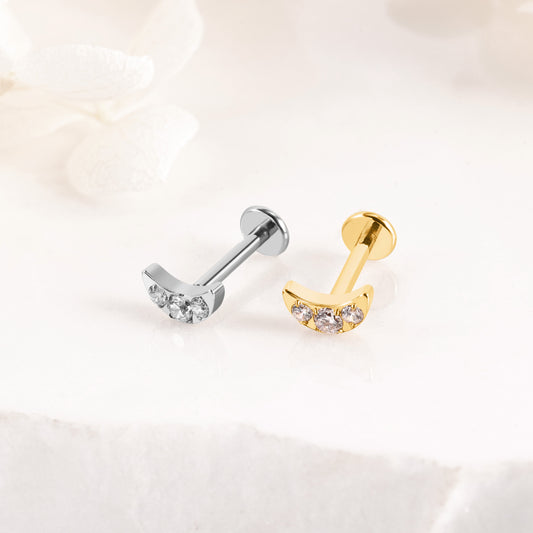 Piercing Doré Lune Strass en Acier Inoxydable