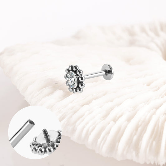 Piercing Argenté Fleur Strass en Titane