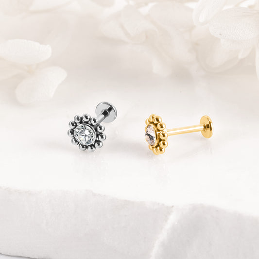 Piercing Argenté Fleur Strass en Titane