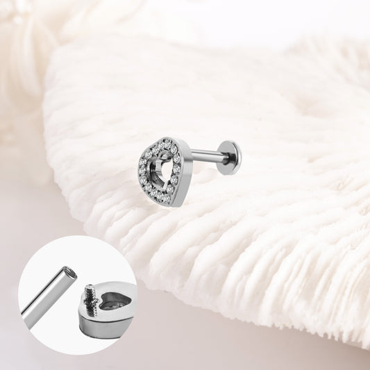 Piercing Cœur Argenté Avec Strass en Acier Inoxydable