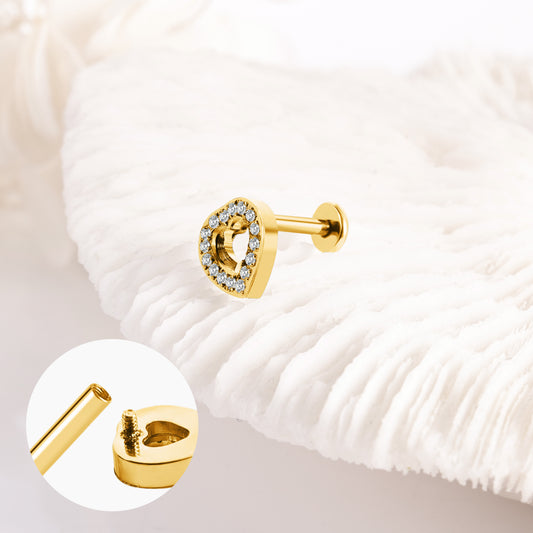 Piercing Cœur Doré Avec Strass en Acier Inoxydable