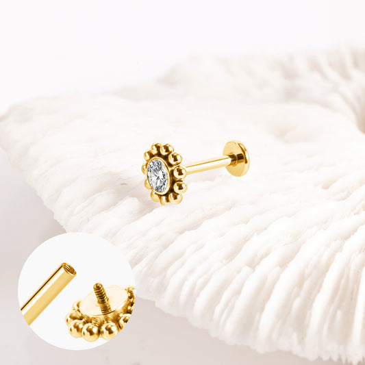 Piercing Doré Fleur Strass en Titane