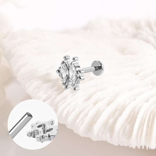 Piercing Argenté Double Strass en Acier Inoxydable