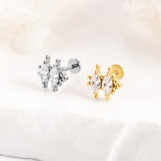 Piercing Argenté Double Strass en Acier Inoxydable