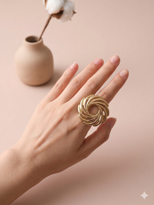 Bague Dorée Ajustable Tressée Spirale Élégante