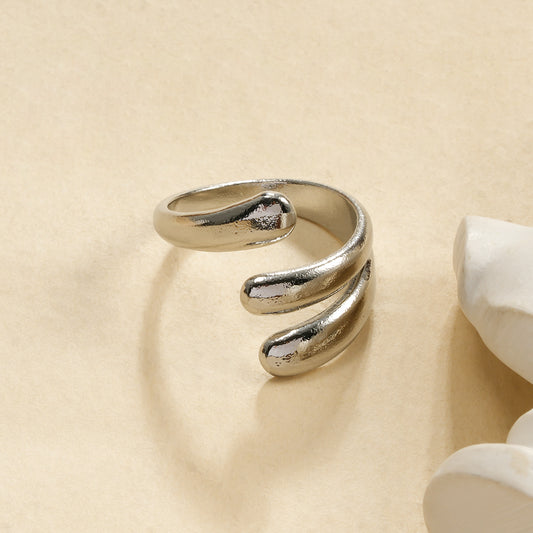Bague Argentée Ouverte Triple Vagues Brossées