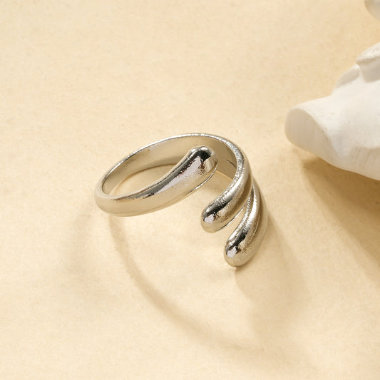 Bague Argentée Ouverte Triple Vagues Brossées