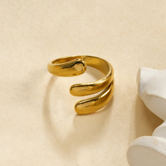 Bague Dorée Ouverte Triple Vagues Brossées