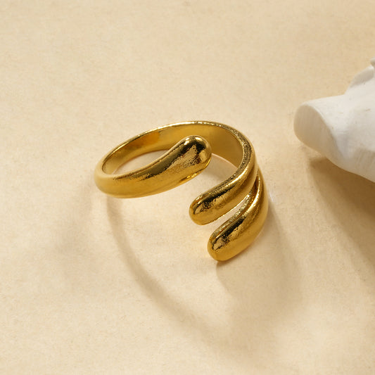 Bague Dorée Ouverte Triple Vagues Brossées