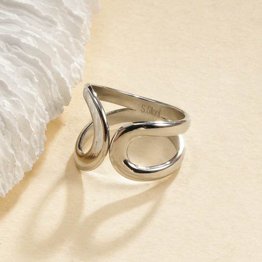 Bague Argentée Ouverte Deux Vagues Ondulées