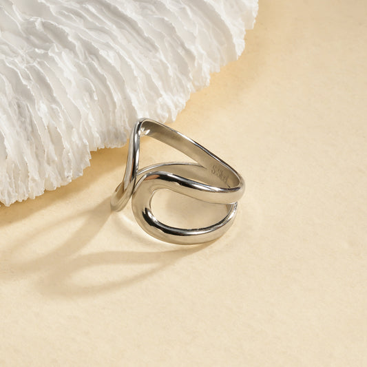 Bague Argentée Ouverte Deux Vagues Ondulées